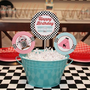 50s Birthday Party Decor 1950 Sock Hop Diner Birthday Party EDITABLE Printables Poodle Skirt Cupcake Toppers Banner Instant Download image 7