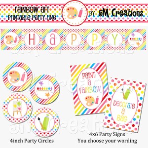 Rainbow Art Party Printable Package - Art Birthday Party Decorations ...