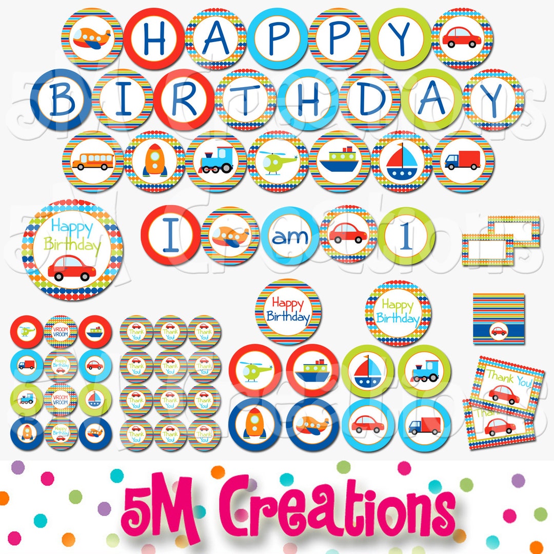 Transportation Birthday Party Printable Decorations - Vehicle ...