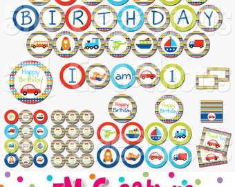Transportation Birthday Party Printable Decorations - Vehicle Printables  - Car Truck Banners - Little Red Car Party -INSTANT DOWNLOAD Pdf