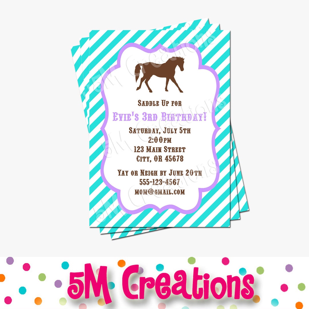 Pony Party Invitation Horse Birthday Invitations Cowgirl Birthday Party