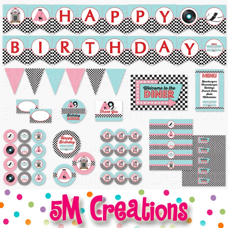 50s Birthday Party Decor 1950 Sock Hop Diner Birthday Party Etsy