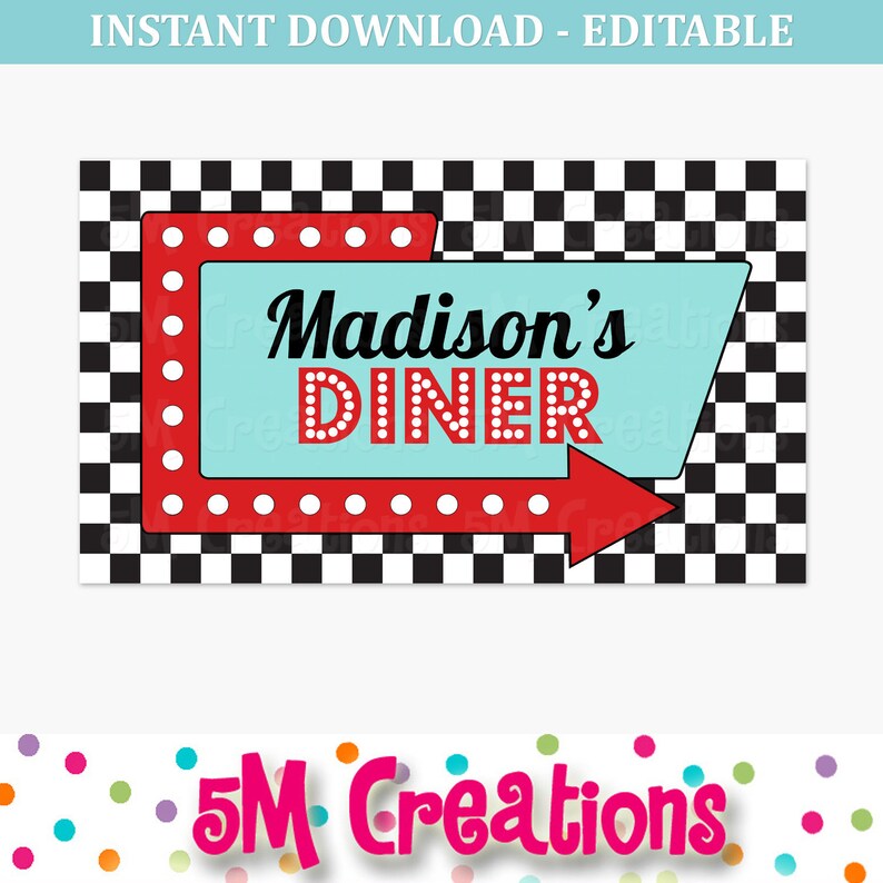 1950s Diner Party Sign 50s Birthday Party Poster Printable - Etsy