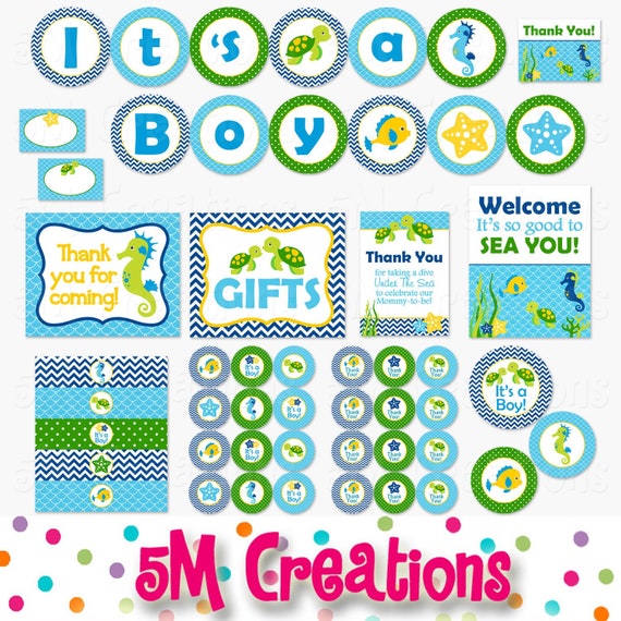 Under The Sea Baby Shower Party Decor - Under The Sea Printables - Sea Animals Printable Decor Turtle Sea Horse Banner Instant Download Il_570xn