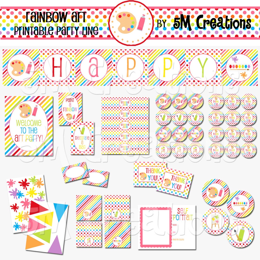 Rainbow Art Party Printable Package - Art Birthday Party Decorations ...