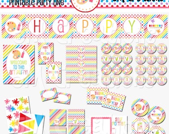 Rainbow Art Party Printable Package - Art Birthday Party Decorations - Rainbow Party Banner - Art Party Package - INSTANT DOWNLOAD Pdf