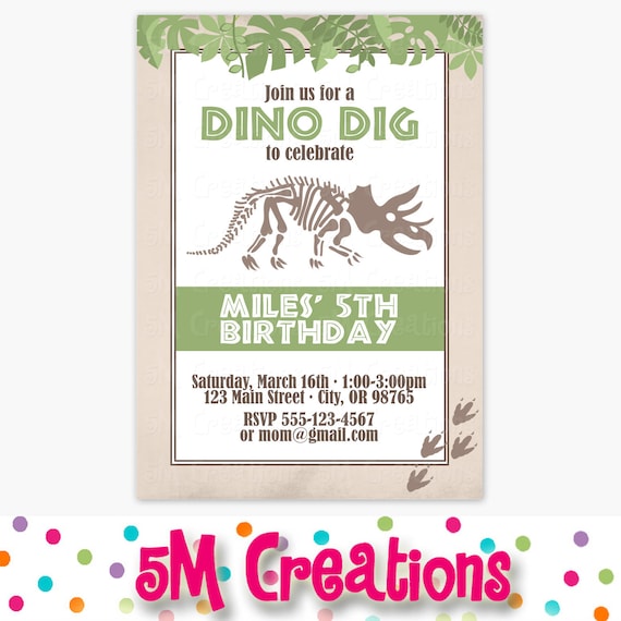 Dinosaur Skeleton Birthday Party Invitations - Dino Birthday Party Printable Invite - Dinosaur Party Invitations - Boy Party Invitations Il_570xn