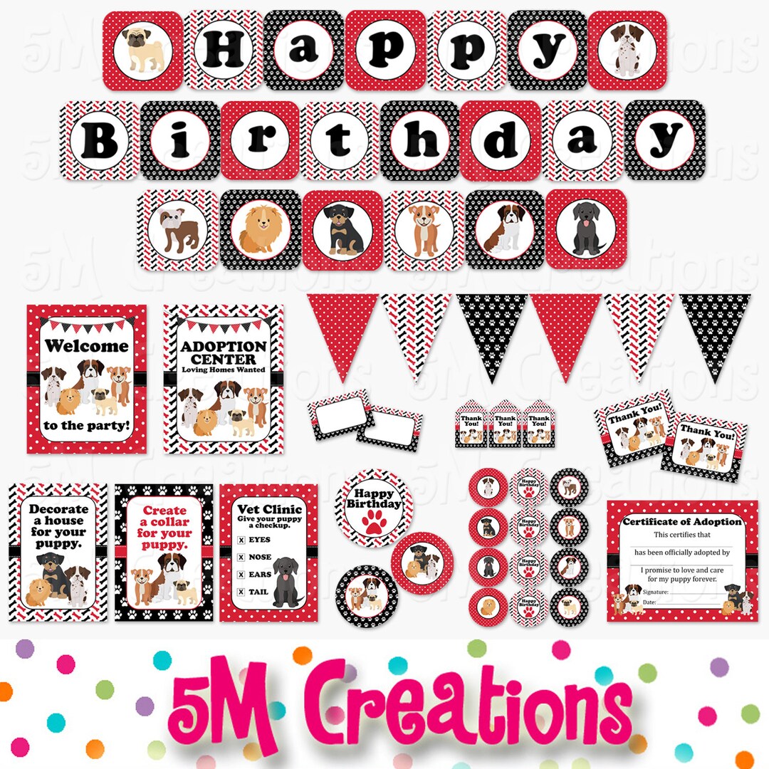 Puppy Birthday Party Printable Decorations - Dog Birthday Party - Puppy ...