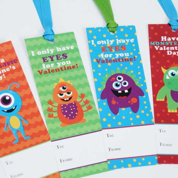 Printable Valentines Day Monster Bookmark - School Valentines Day Card - Valentines Day Printable Digital Card Tween Boy Girl Teen Preschool