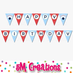 Bowling Happy Birthday Party Banner - Bowling Printable Banner Red Blue Navy Green- Bowling Pin Digital File - INSTANT DOWNLOAD PDF
