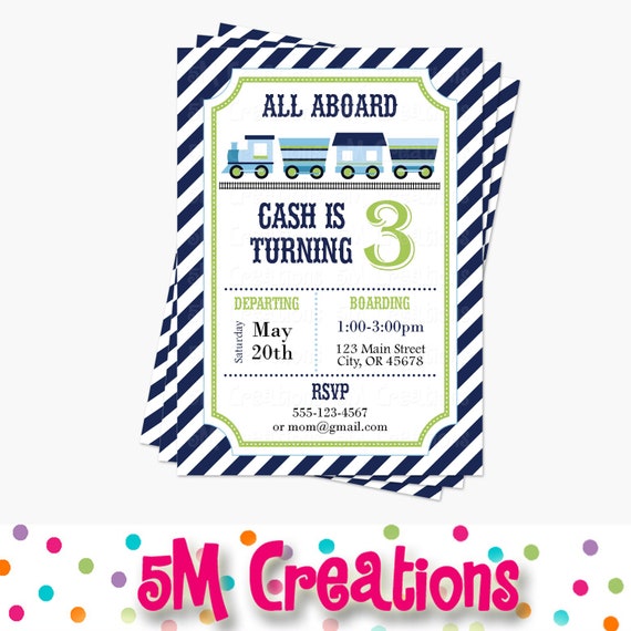 Train Birthday Party Invitations - Train Birthday Party Printable Invite - Boy Party Invitations - Train Baby Shower Invitation - Green Navy Il_570xn