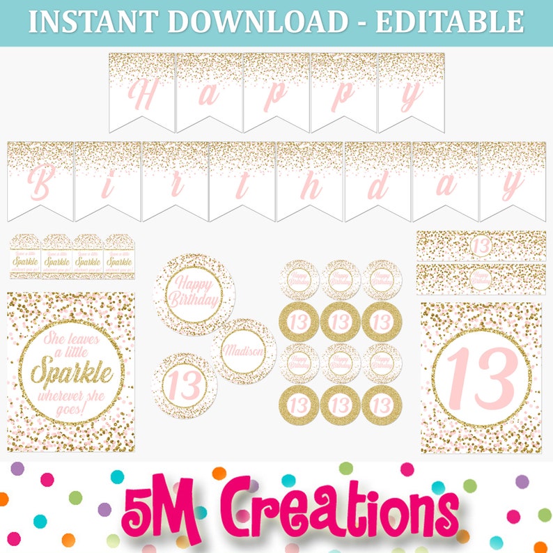 Golden Birthday Party Printable Decorations Pink and Gold - Etsy