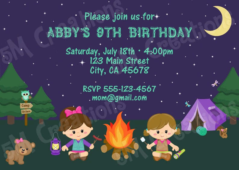 Camping Birthday Party Invitation Girl Camping Printable Invitation Camping Birthday Party Printables Camping Invite Glamping Invite image 2