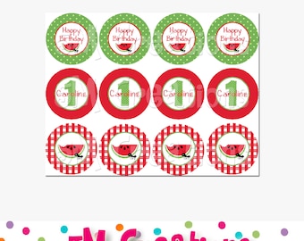 Watermelon Cupcake Toppers - Choose pink or red - Watermelon Birthday Party- Picnic Cupcake Toppers - polka dots - Watermelon Decorations