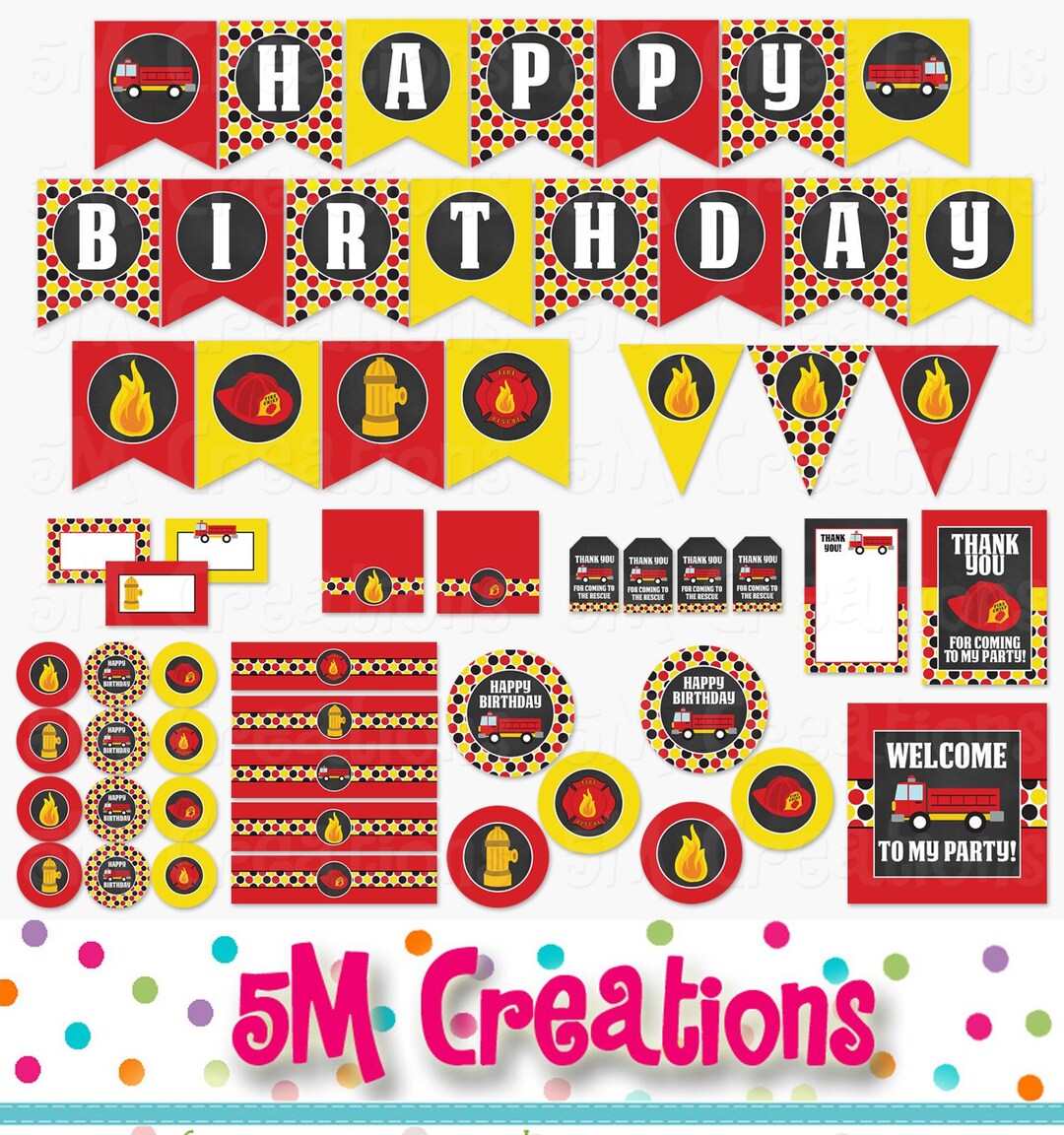 Fire Truck Birthday Party Printable Package - Fire Engine Party ...