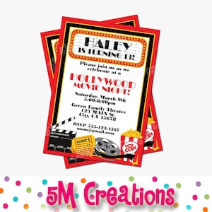 Invitación a la noche de cine - Invitación a la fiesta de premios - Fiesta de cumpleaños de la noche de cine - Fiesta de los Oscar - Invitación imprimible de la noche de cine