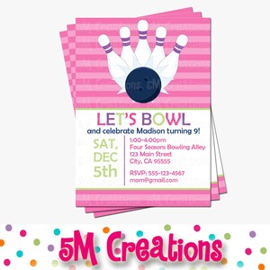 BOWLING Birthday Party Printable INVITATION - GIRL Bowling Party Invite - Bowling Party Printables -Pink and Purple Printable Bowling Invite