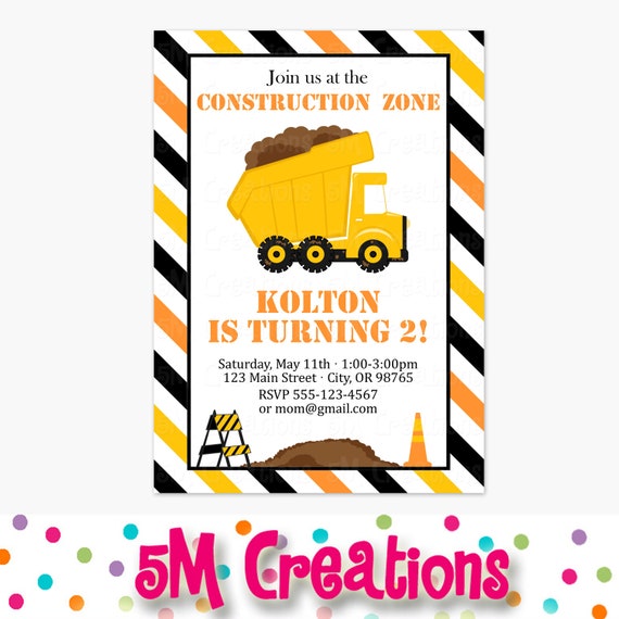 Construction Birthday Party Invitations - Dump Truck Printable Invitation - Construction Digital Printable Invite - Boy Party Invite Il_570xn