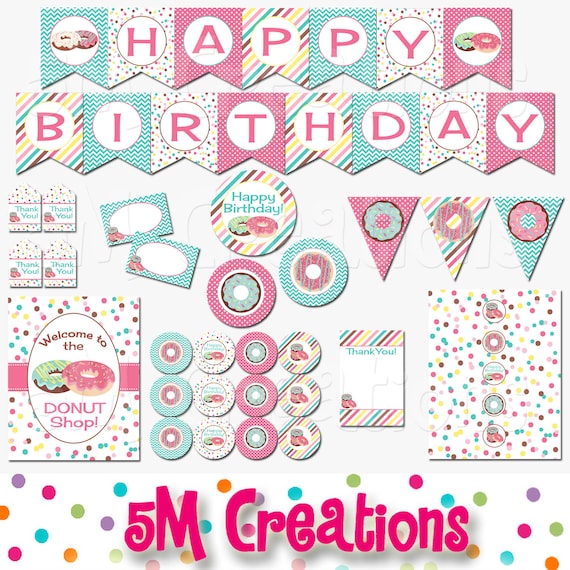 Donut Birthday Party Decorations - Donut Party Package - Doughnut Shop - Donut Banner - Digital Package - INSTANT DOWNLOAD PDF Il_570xn