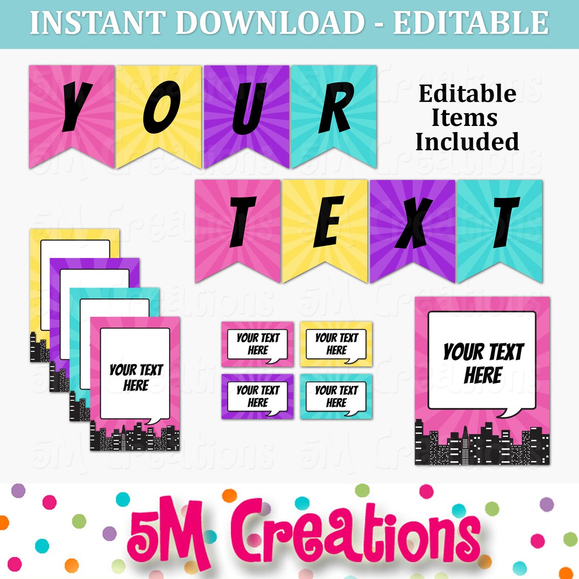 Girl Superhero Birthday Party Decor EDITABLE Printable | Etsy