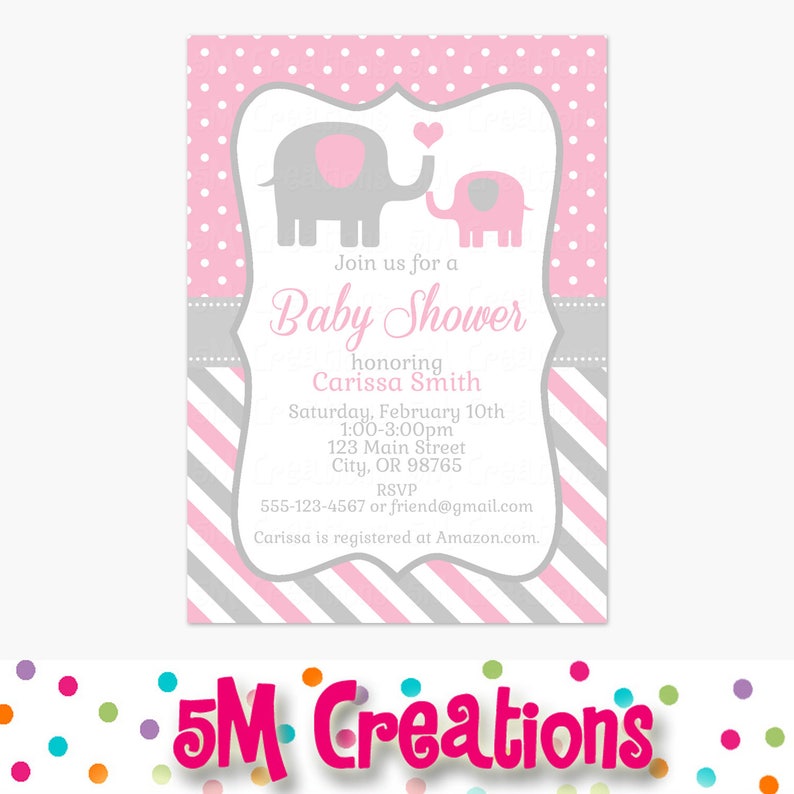 Girl Elephant Baby Shower Decor - Pink Gray Elephant Baby Shower ...