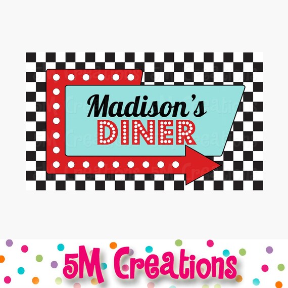 1950s Diner Party Sign - 50s Birthday Party Poster- Printable Sock Hop Party Backdrop Personalized Banner-Retro Diner Soda Shop Poodle Skirt Il_570xn
