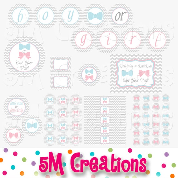 Gender Reveal Party - Baby Shower Decorations - Little Man Little Lady Printables - Boy or Girl Banner - INSTANT DOWNLOAD Pdf Il_570xn
