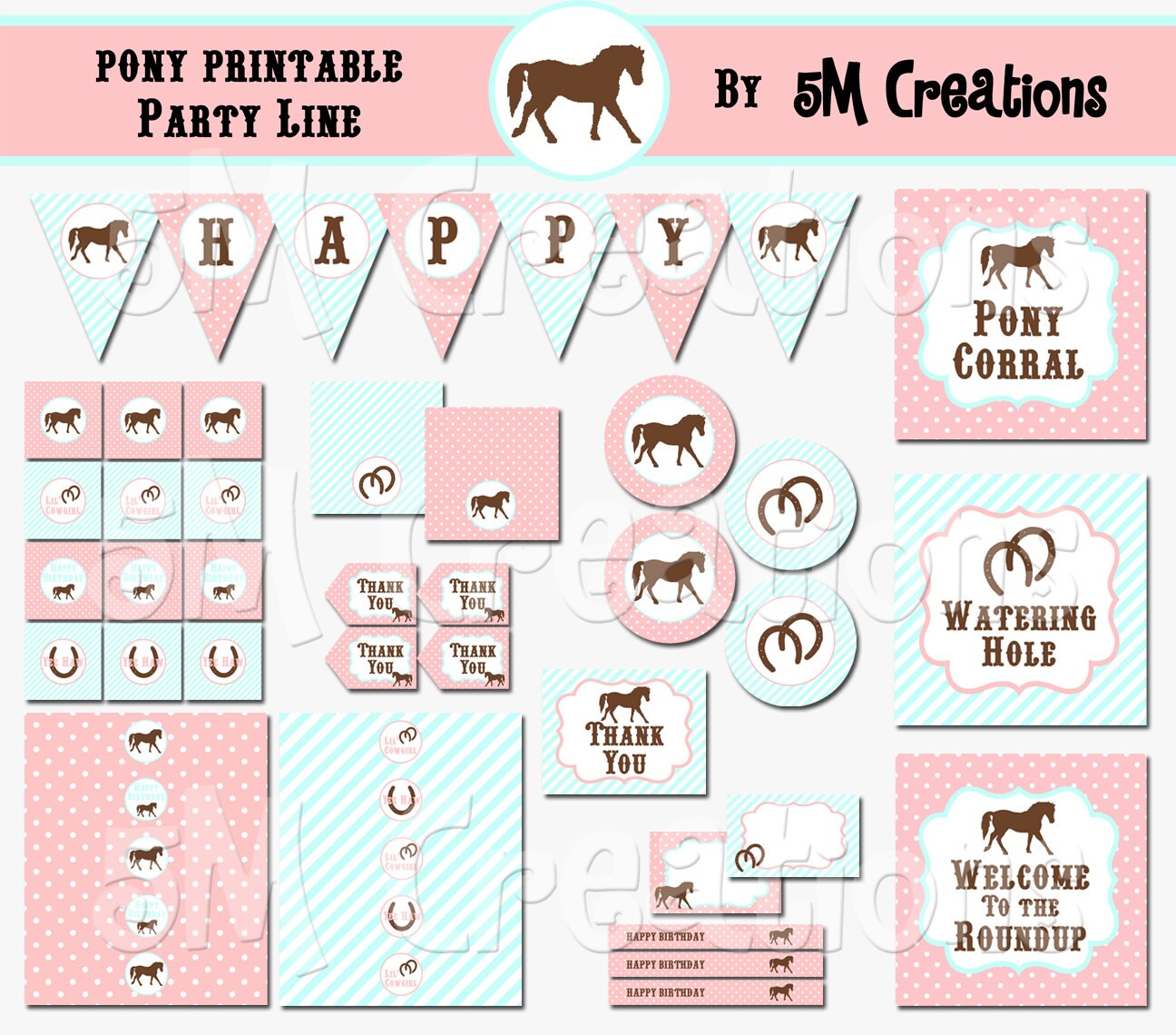 PONY Birthday Party Printable Decorations Package Horse - Etsy