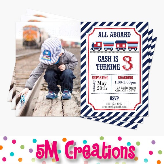 Train Birthday Party Photo Invitations - Train Printable Invite - Boy