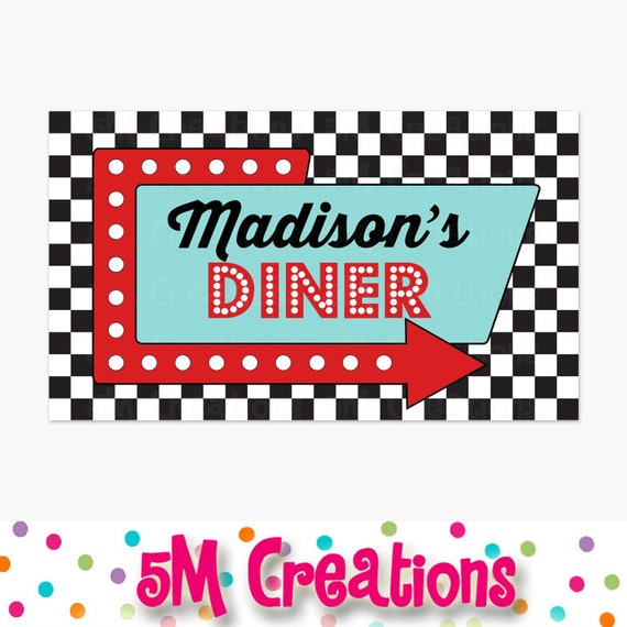 1950s Diner Party Sign - 50s Birthday Party Poster- Printable Sock Hop Party Backdrop Personalized Banner-Retro Diner Soda Shop Poodle Skirt Il_570xn