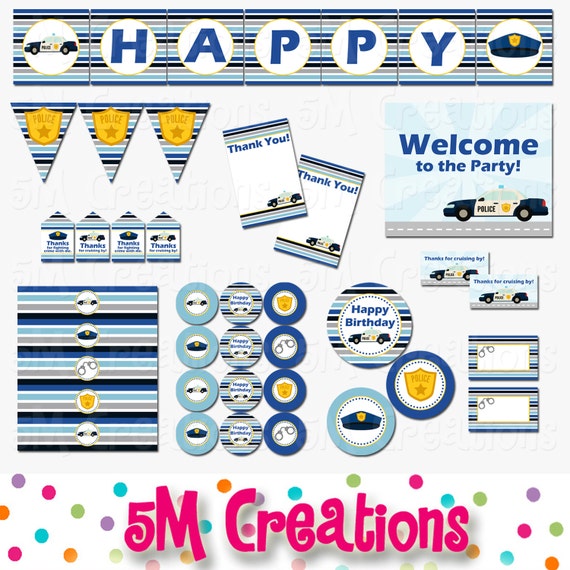 Police Birthday Party Printable Decorations Package - Police Party Printables -Police Decor Banner Cupcake toppers INSTANT DOWNLOAD Pdf Il_570xn