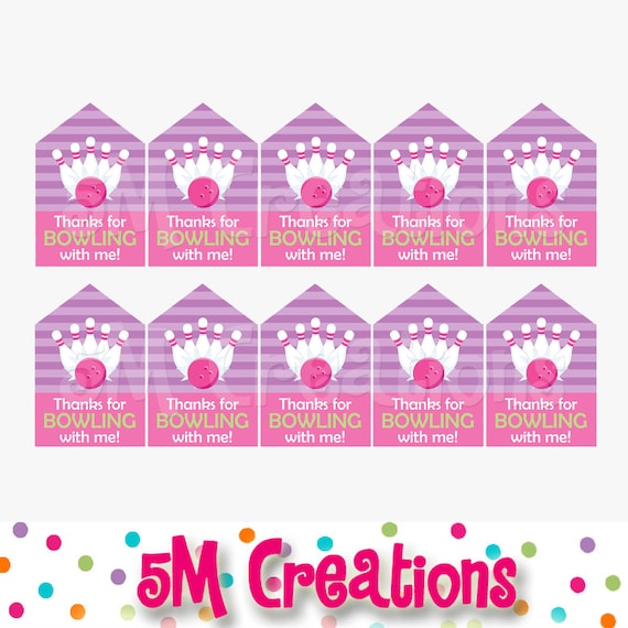 Bowling Birthday Party Printable Favor Tags - Pink Purple Girl Bowling Decorations - Digital File Label Sticker Gift Tag- Instant Download Il_570xn