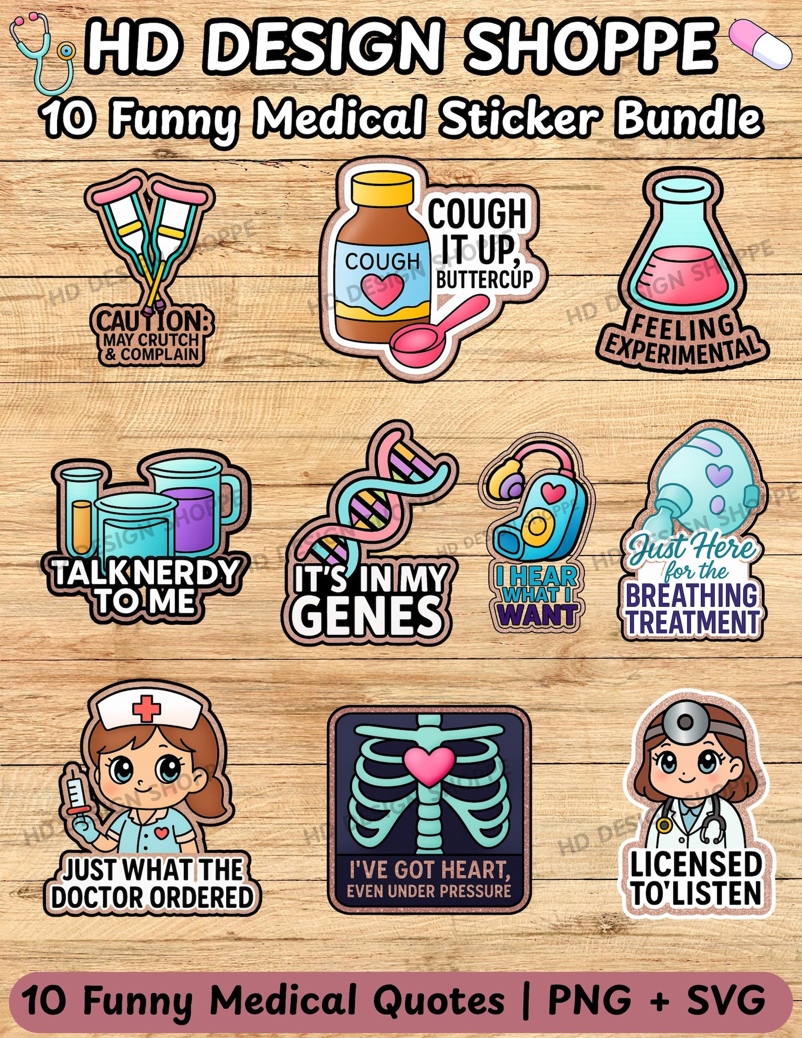 Medical Sticker Meme Funny Medical Stickers | 10 Nurse & Doctor Humor PNG SVG Bundle for ...
