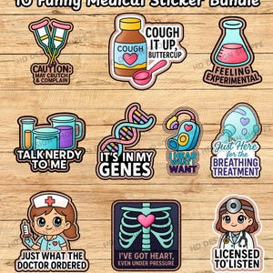 Funny Medical Stickers: Nurse Doctor Humor SVG PNG Bundle (Digital Download