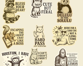 Funny Animal Quote Stickers: Sarcastic PNG & SVG (Digital Download