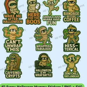 Kawaii Mummy Halloween Stickers: PNG + SVG Bundle for Cricut