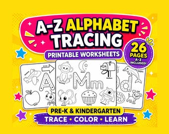 Schede di esercizi per imparare a tracciare le lettere dalla A alla Z per la scuola materna / Pagine da colorare dell'alfabeto stampabili in PDF