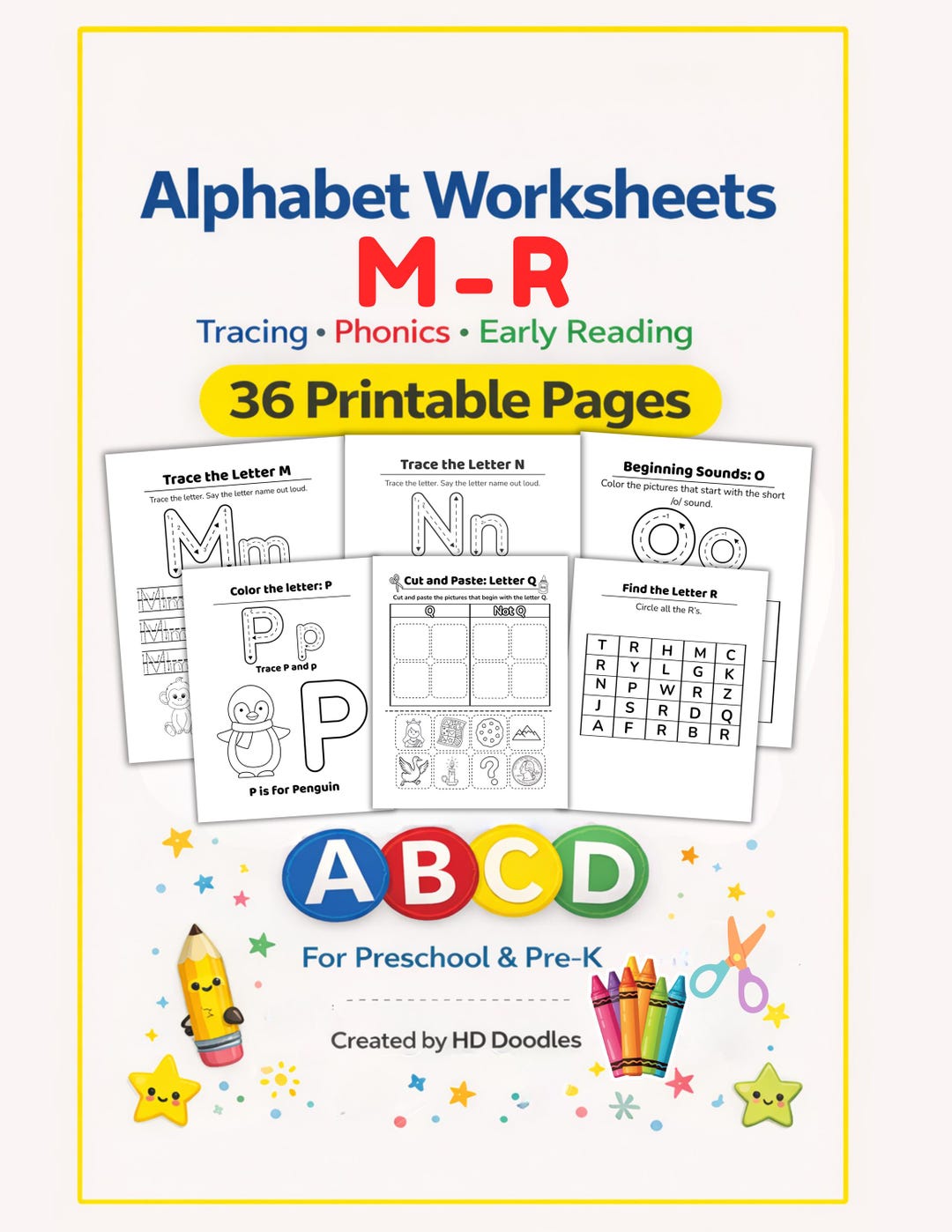 Alphabet Worksheets M–R for Preschool & Pre-k | 36 Printable Pages ...