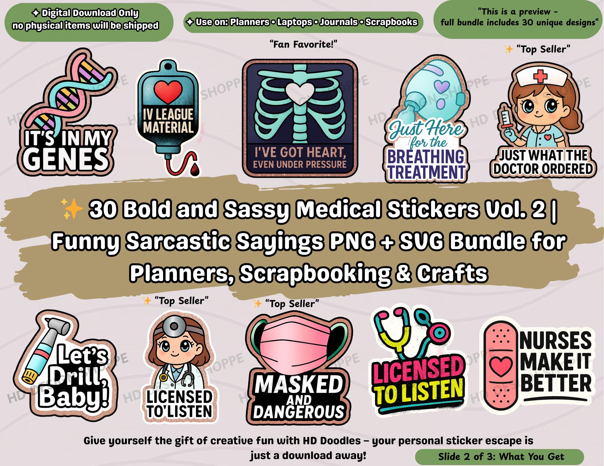 Medical Sticker Meme Funny Medical Stickers: Nurse & Healthcare Humor - PNG + SVG Bundle - Etsy
