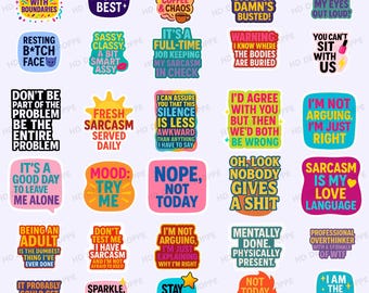 Funny Sarcastic Quote Stickers: Bold Sassy SVG PNG Bundle (Digital Download)
