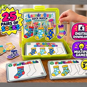 Sock Matching Game Printable | Laundry Day Task Box Activity | Preschool Matching & Pattern Game | Fine Motor PDF + PNG