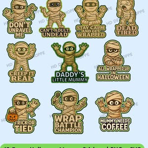 Kawaii Mummy Halloween Stickers: PNG + SVG Bundle for Cricut