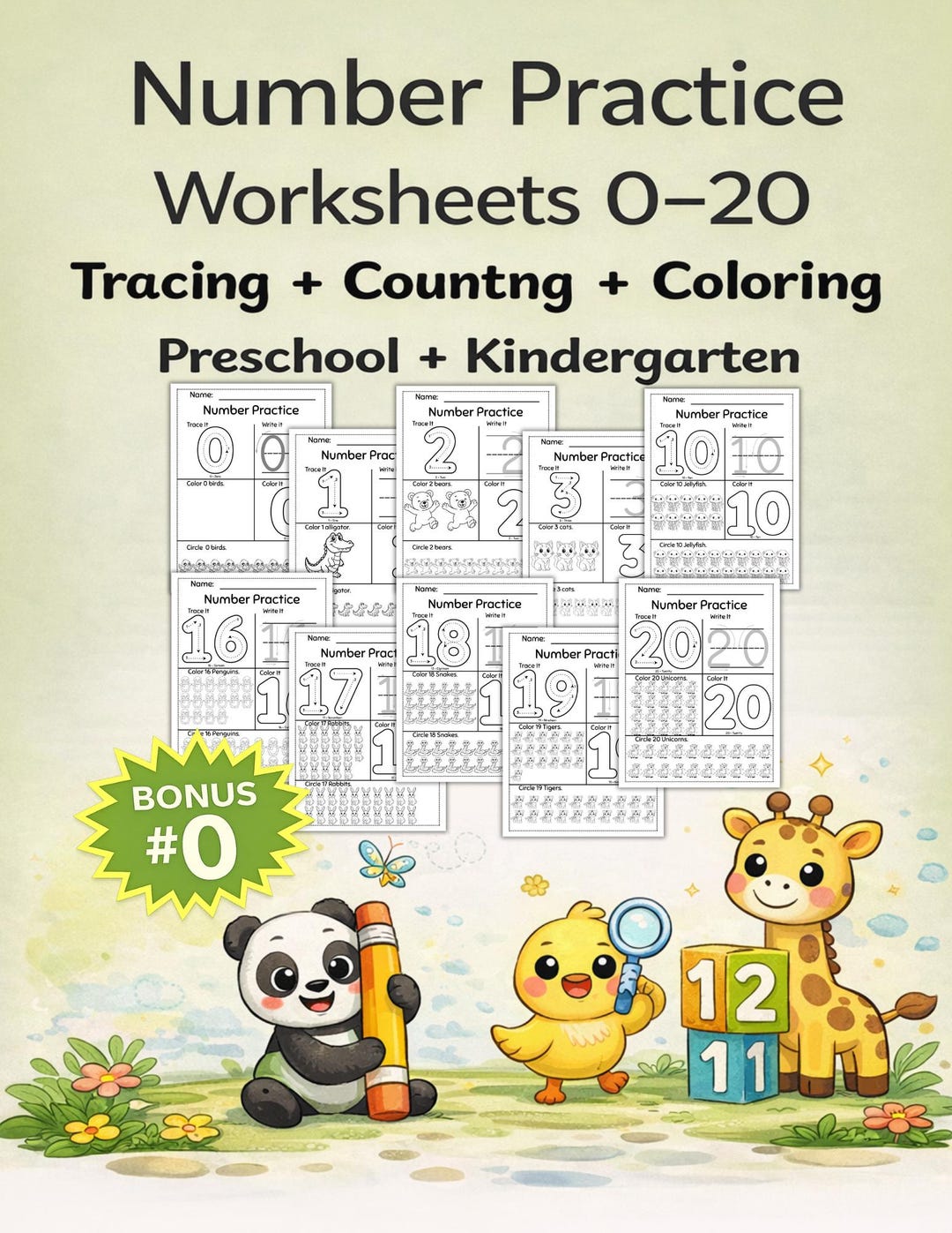 Number Tracing Worksheets 0-20 Printable PDF | Counting + Coloring ...