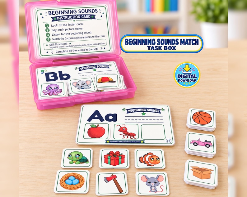 Beginning Sounds Task Box Printable | A–Z Alphabet Picture Matching ...