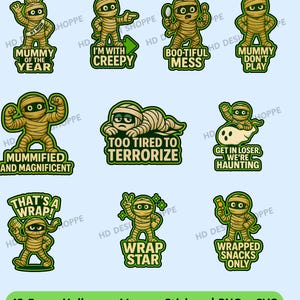 Kawaii Mummy Halloween Stickers: PNG + SVG Bundle for Cricut