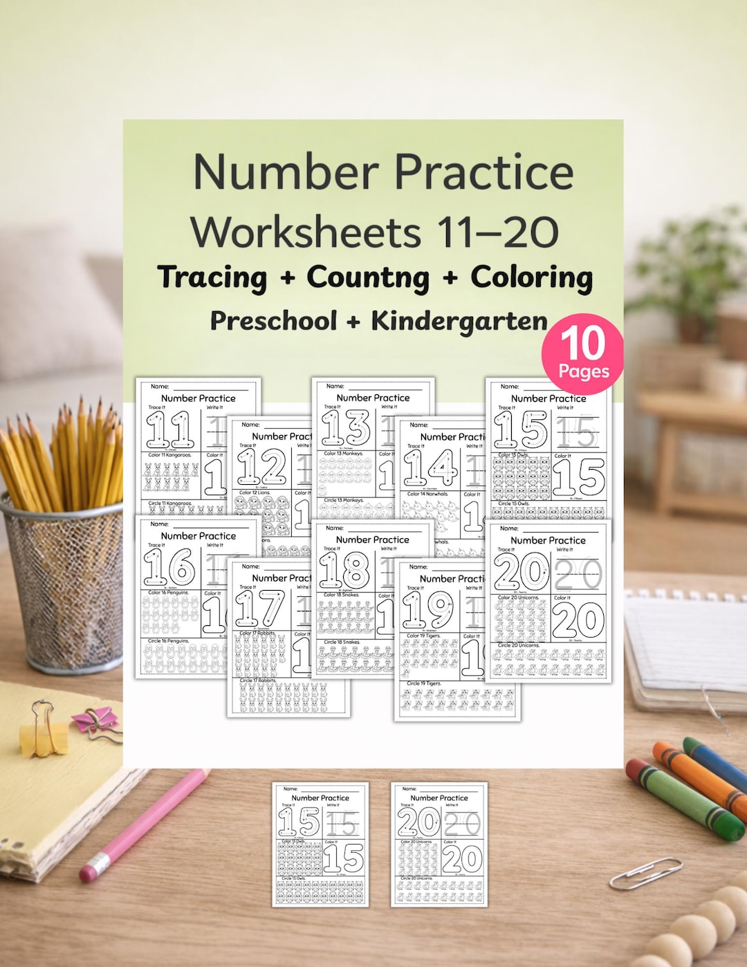 Number Tracing Worksheets 11-20 Printable PDF | Counting + Coloring ...