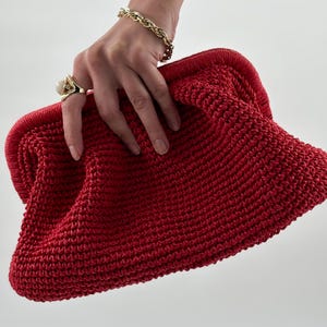 Natürliche Raffia häkeln Clutch Bag | Rote Stroh Gestrickte Raffia Tasche | Bunte gewebte Handtasche * Sommer Beutel Tasche * Hochzeit Party Clutch Tasche