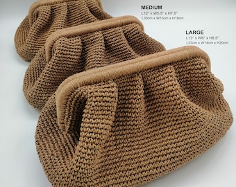 Straw Summer Pouch Bag  *Modern Natural Wicker Handmade Clutch Bag for Women *Straw Raffia Bag *Raffia Crochet Woven Bag *Beige Raffia bag