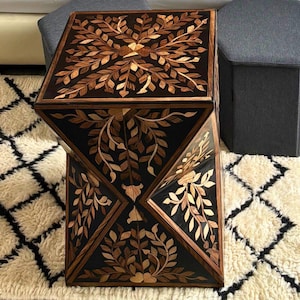 Geometric resin and wood side table
