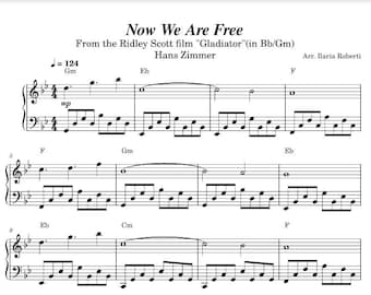 Now We Are Free (Gladiator - Hans Zimmer) Spartito per pianoforte, spartito musicale digitale scaricabile, canzoni di livello intermedio, PDF + MP3